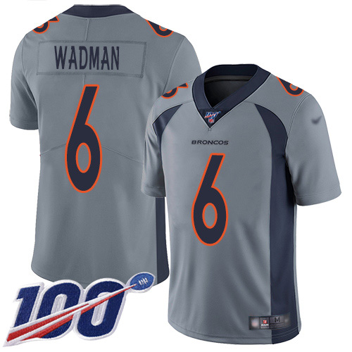 Men Denver Broncos #6 Colby Wadman Limited Silver Inverted Legend 100th Season Football NFL Jersey